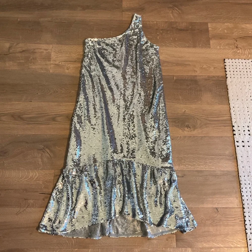Anthropologie Metallic One-Shoulder Dress - Picture 6 of 12
